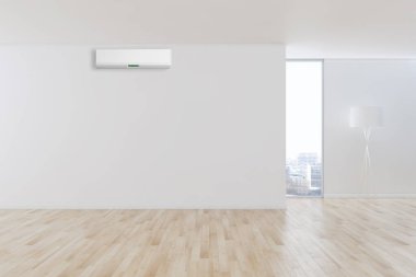 Büyük lüks, modern, aydınlık bir oturma odası. Klima modelleme çizimi 3D.