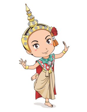 Geleneksel Tay dansçı kız karikatür karakter.