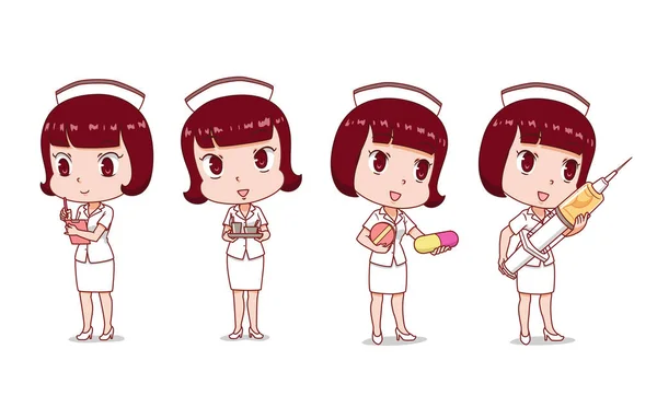 Set Van Cartoon Nurse Verschillende Poses — Stockvector