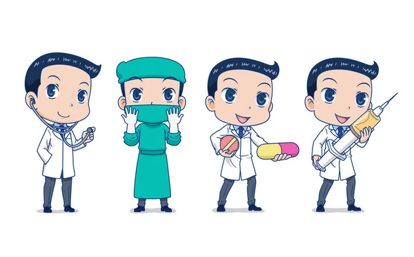 Sada Cartoon Doctor Různých Pózách — Stockový vektor