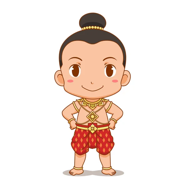 伝統的な衣装でタイの少年の漫画のキャラクター — ストックベクタ
