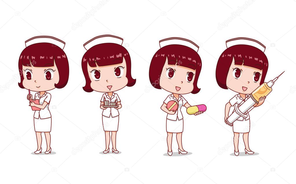 Set of Cartoon Nurse in different poses.