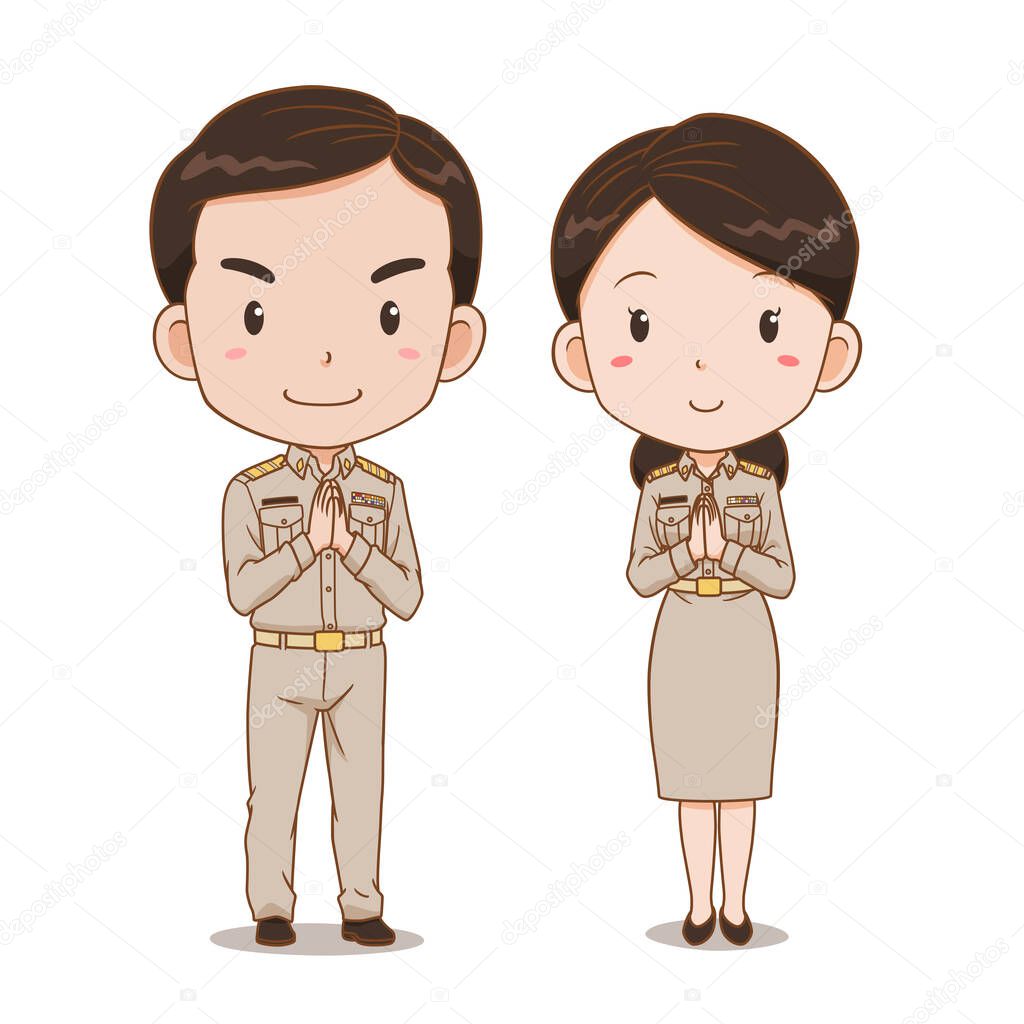 Cute couple cartoon of Thai government officers.
