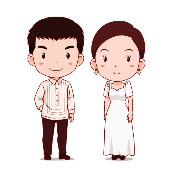 Pareja Personajes Dibujos Animados Filipinas Traje Tradicional — Vector de stock