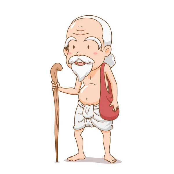 Cartoon Charakter Starého Brahmin Držení Hole — Stockový vektor