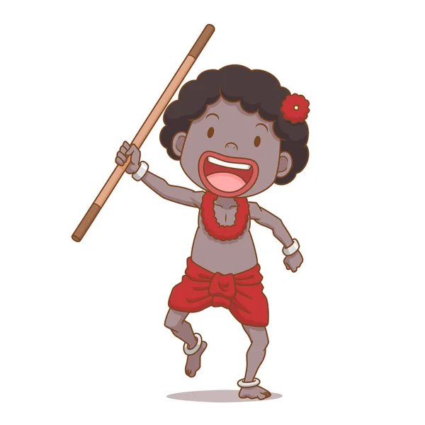 Personaje Dibujos Animados Del Niño Sakai Sosteniendo Bastón Grupo Étnico — Vector de stock