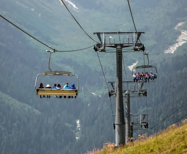 Cable Car Tourists Background Mountains Stock Picture