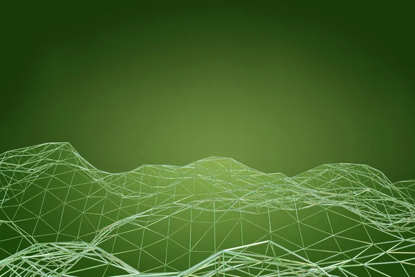 Technological connection futuristic shape, green dot network, abstract background, 3D rendering