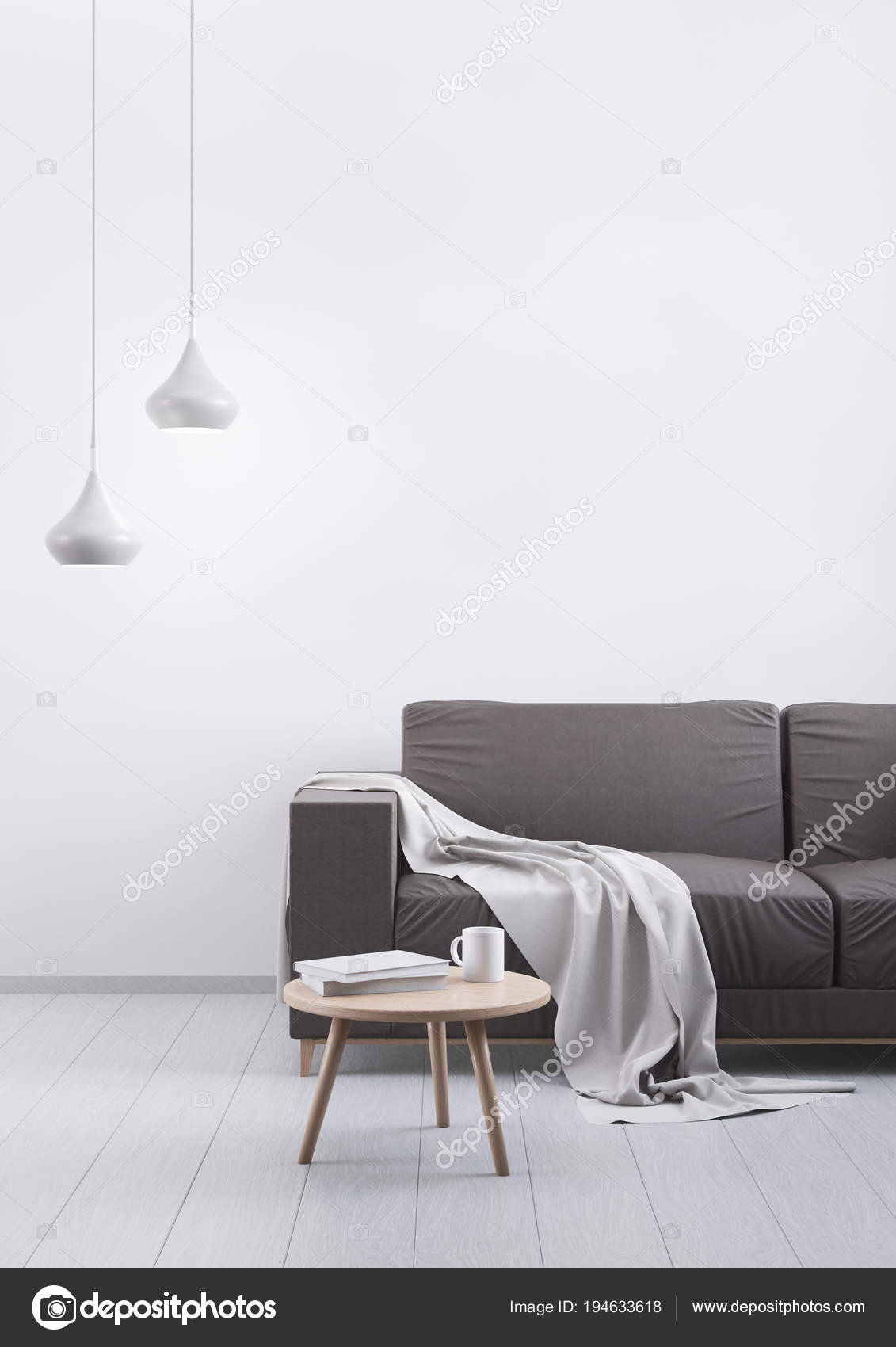 Modern Vintage Living Room Brown Leather Sofa On A Grey