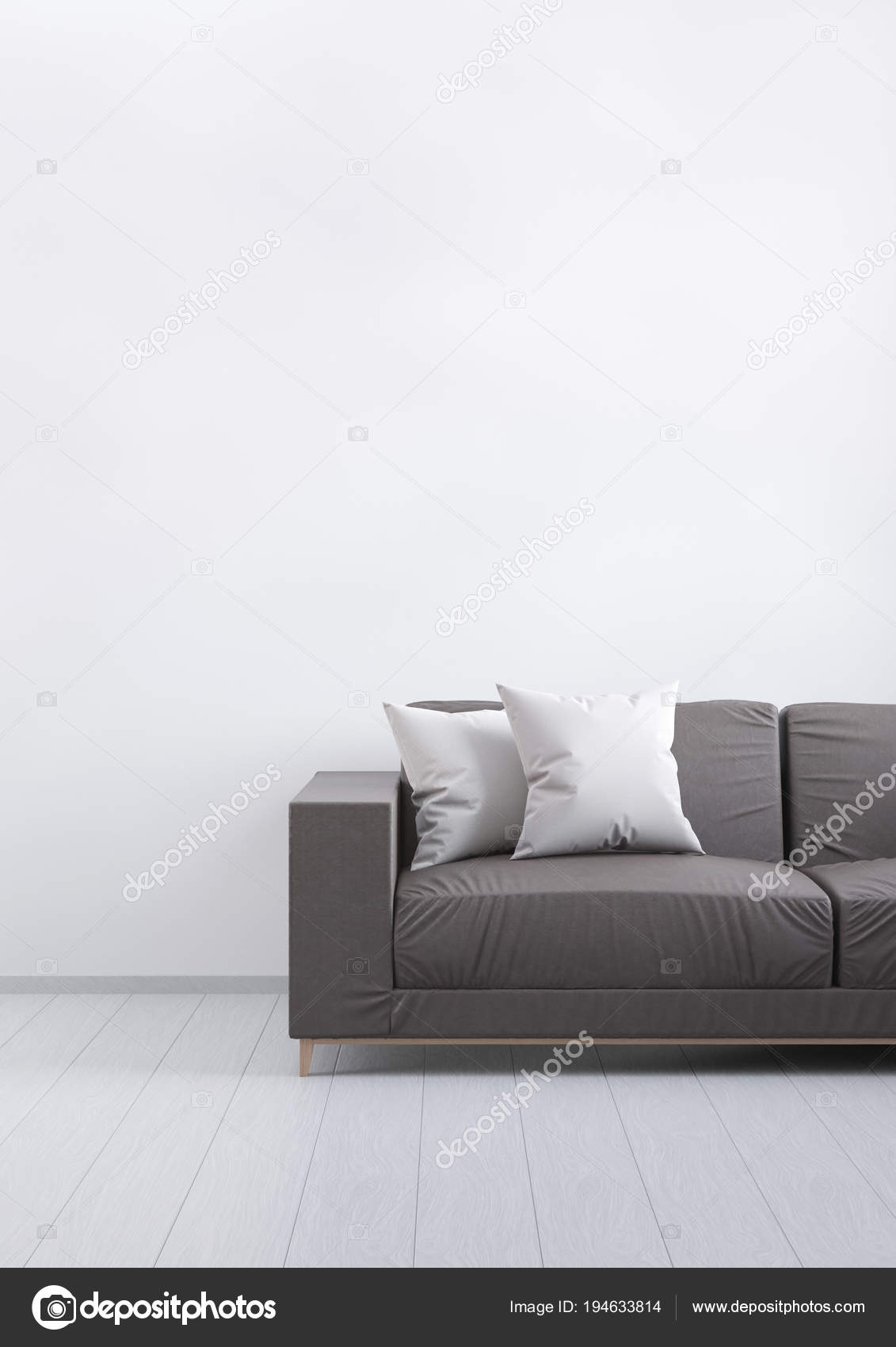 Modern Vintage Living Room Brown Leather Sofa On A Grey