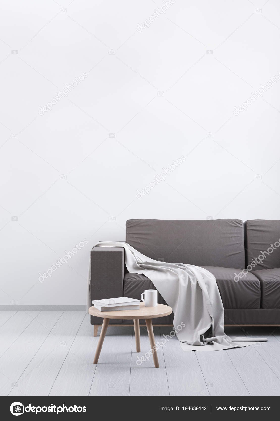 Modern Vintage Living Room Brown Leather Sofa On A Grey Wooden