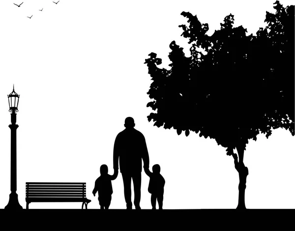 祖父与孙子在公园里散步 — 图库矢量图片
