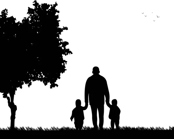 Grandfather walking with grandchildren in the park — Stock Vector