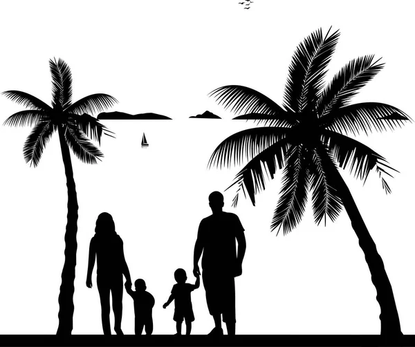 Passeggiate in famiglia con i figli in spiaggia — Vettoriale Stock