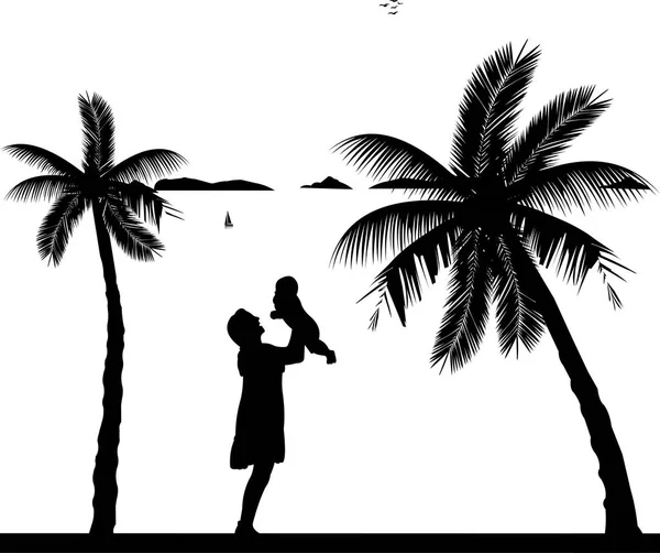 Η μητέρα παίζει με το παιδί της στην παραλία — Διανυσματικό Αρχείο