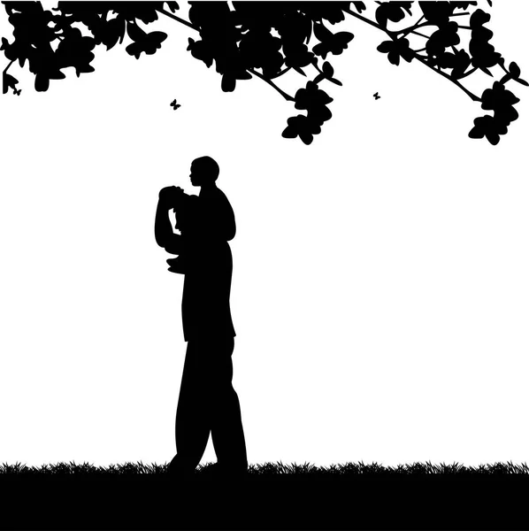 Pai carregando uma criança em seus ombros no parque —  Vetores de Stock