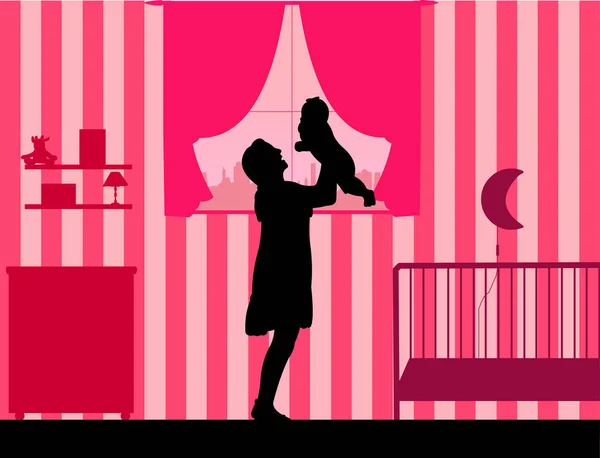 Mère joue avec son enfant dans la chambre pour les filles — Image vectorielle