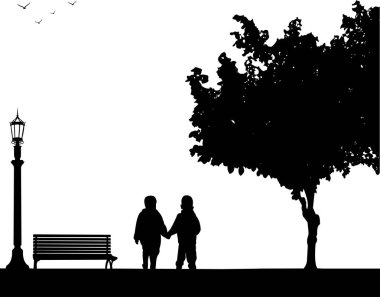 Çocuklar birlikte parkta yürümek