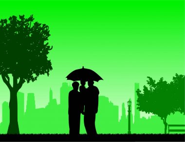 Büyükannesi ve dedesi torun Park ile şemsiyesi altında yürüyüş