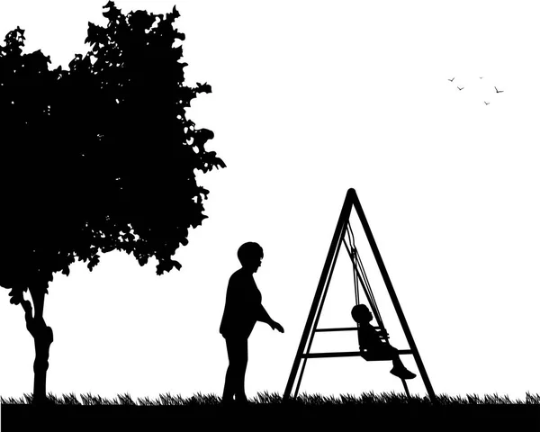 Mormor svängande barnbarn på en gunga i parken — Stock vektor