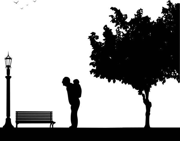 Дедушка таскал ребенка на спине в парке — стоковый вектор