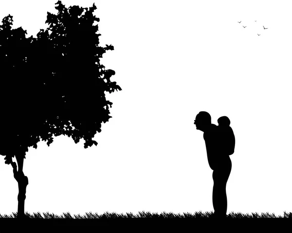 Grandfather carrying a child piggyback in park Stock Vector