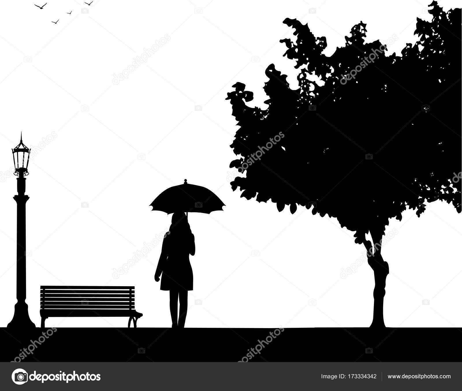 Junge Frau läuft unter dem Regenschirm im Park Stock-Vektorbild von ©Tinica  173334342, image size:1600x1354