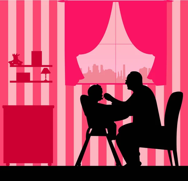 Grand-père nourrit la silhouette de la petite fille — Image vectorielle