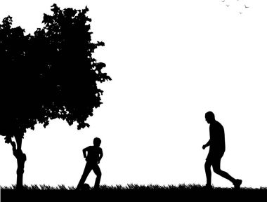 Baba ve oğul Park, benzer görüntüler siluet dizi futbol oynarken
