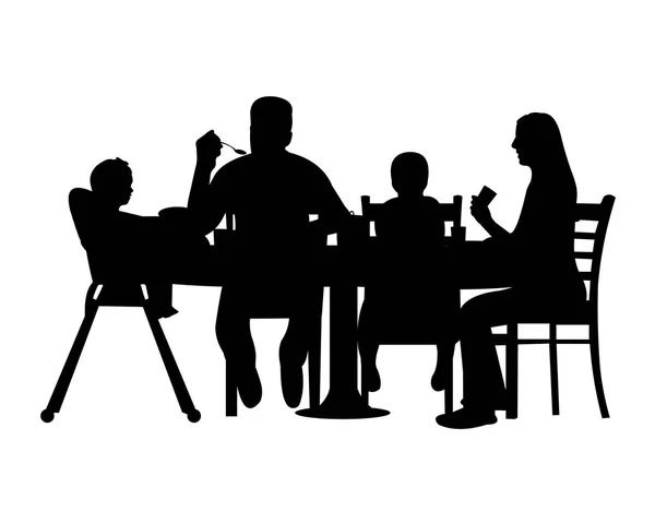 Silhouette Einer Heimszene Der Eine Familie Ihr Mittag Oder Abendessen — Stockvektor