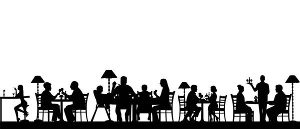 Silhouette People Eating Restaurant All Figures Separate Objects Layered One — Stock Vector