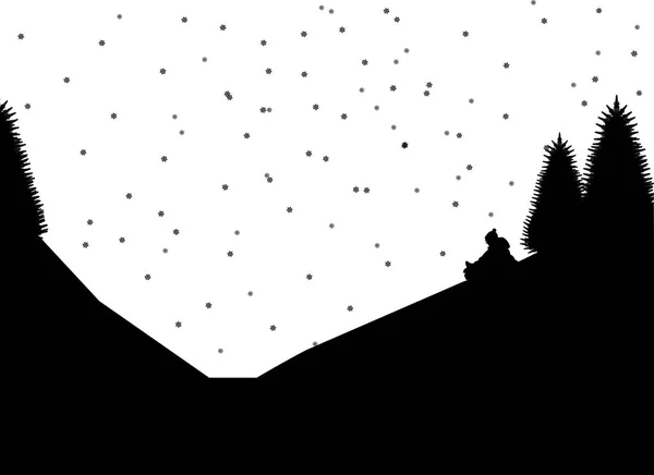 Child Sleds Sledding Mountain Winter One Series Similar Images Silhouette — Stock Vector