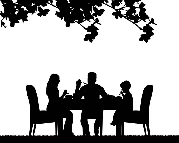 Familie Lunch Open Een Series Van Soortgelijke Afbeeldingen Silhouet — Stockvector