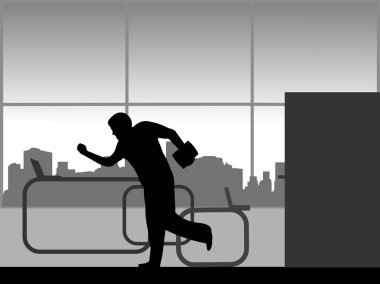 Adam işe geç içine ve ofis, benzer görüntüler siluet dizi