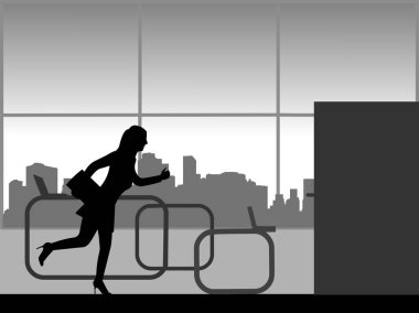 Bir kadın işten koşar ve işyeri, benzer görüntüler siluet dizi dışında çalışır 