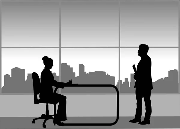 Συνέντευξη Εργασίας Μεταξύ Των Ανέργων Και Επιχειρηματίας Στο Γραφείο Μία — Διανυσματικό Αρχείο