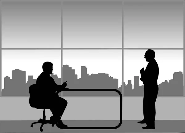 工作面试之间的失业和商人在办公室 一个在一系列类似的图像剪影 — 图库矢量图片