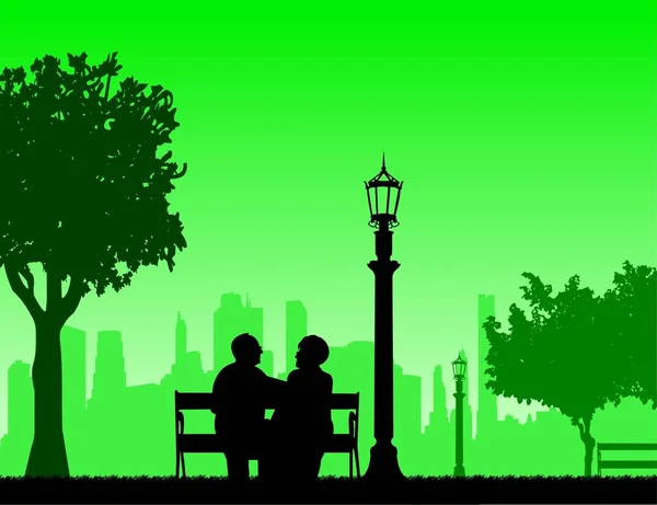 Charmant Couple Âgé Retraite Assis Sur Banc Dans Parc Dans Illustrations De Stock Libres De Droits