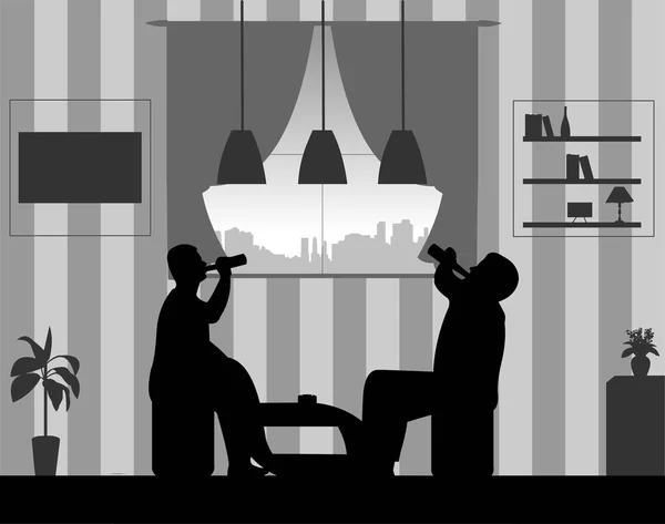 Guys Drink Beer Leisure Time Room Home Silhouette Stock Illustration