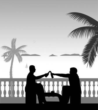 Çocuklar, plaj, benzer görüntüler siluet dizi balkonda boş zamanlarında bira içmek