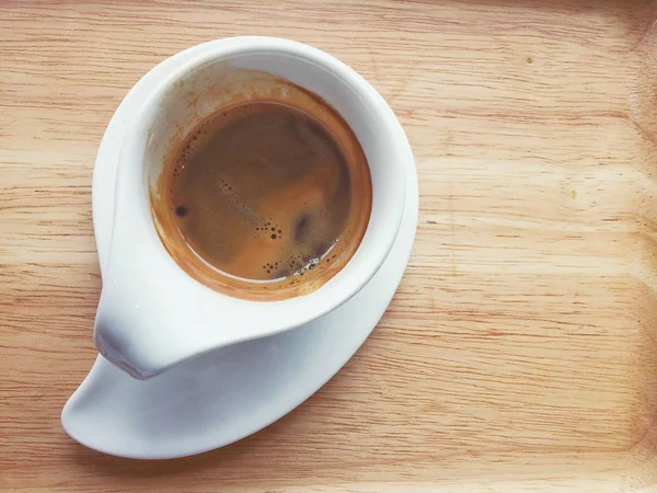 Hete Espresso Koffie Houten Achtergrond — Stockfoto