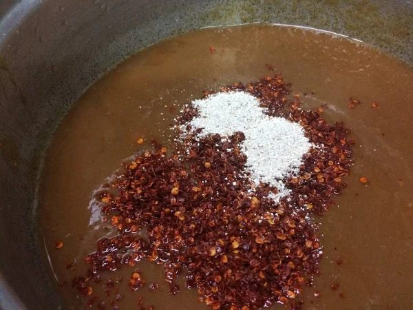 Uma Mistura Suco Sifão Picante Usado Conjunto Com Vários Alimentos — Fotografia de Stock