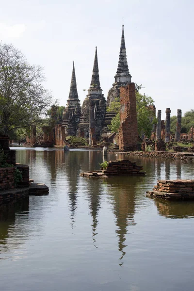 Wat Phra Sri Sanphet Ayutthaya Historical Park Tailandia Durante Inundación — Foto de Stock