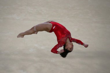 Olympic champion Laurie Hernandez of United States during an artistic gymnastics floor exercise training session for Rio 2016 Olympics clipart