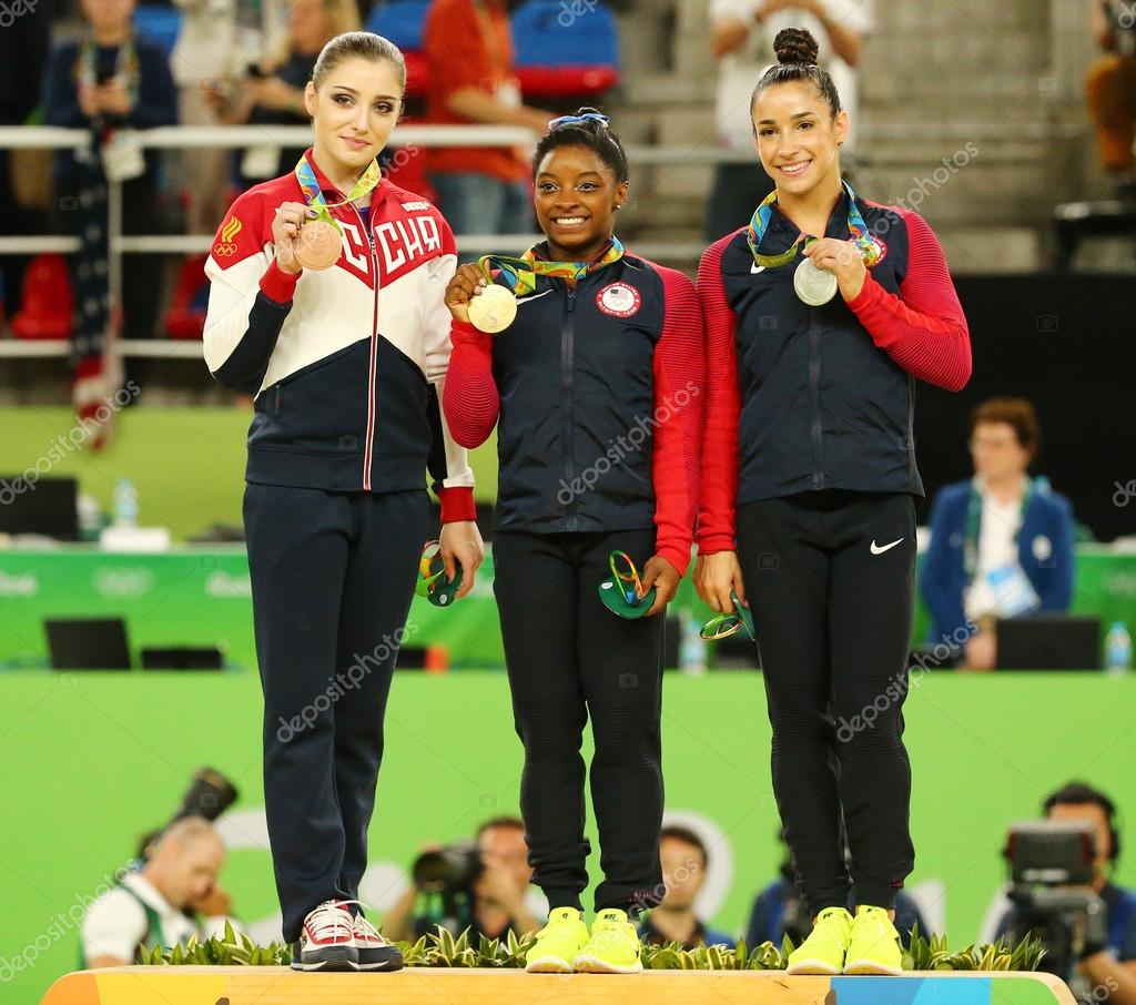 Women S All Around Gymnastics Medalists At Rio 16 Olympic Games Aliya Mustafina Of Russia L Simone Biles Of Usa And Aly Raisman Of Usa During Medal Ceremony Stock Editorial Photo C Zhukovsky Women S All Around Gymnastics Medalists At Rio 16 Olympic Games Aliya Mustafina Of Russia L Simone Biles Of Usa And Aly Raisman Of Usa During Medal Ceremony Stock Editorial Photo C Zhukovsky