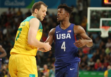  Jimmy Butler eylem grubu A basketbol match Team Usa ve Avustralya Rio 2016 Olimpiyat oyunları arasında sırasında takım Amerika Birleşik Devletleri