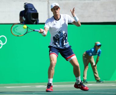  Olimpiyat Şampiyonu Andy Murray Büyük Britanya'nın işlemi Rio 2016 Olimpiyat Oyunları sırasında erkekler tekler yarı final