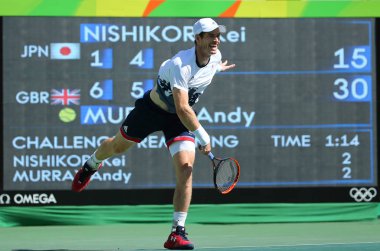  Olimpiyat Şampiyonu Andy Murray Büyük Britanya'nın işlemi Rio 2016 Olimpiyat Oyunları sırasında erkekler tekler yarı final