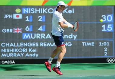  Olimpiyat Şampiyonu Andy Murray Büyük Britanya'nın işlemi Rio 2016 Olimpiyat Oyunları sırasında erkekler tekler yarı final