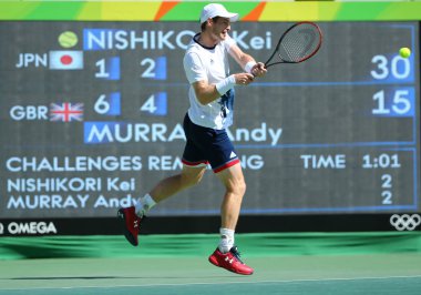  Olimpiyat Şampiyonu Andy Murray Büyük Britanya'nın işlemi Rio 2016 Olimpiyat Oyunları sırasında erkekler tekler yarı final